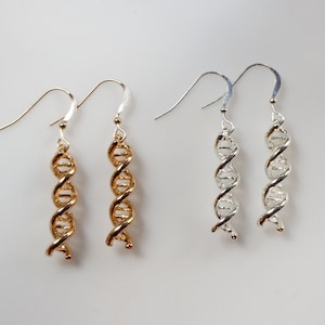 Silver or Gold DNA Earrings, Sterling Silver Science Jewelry, 3D DNA Double Helix, Dangle Earrings, Biology Science Themed Jewelry, Gold DNA image 3