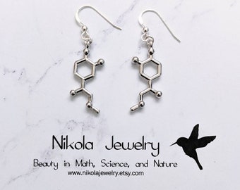 Pendientes de molécula de adrenalina, adrenalina de plata, epinefrina, pendientes de química, joyería deportiva, pendientes médicos, pendientes de corredores