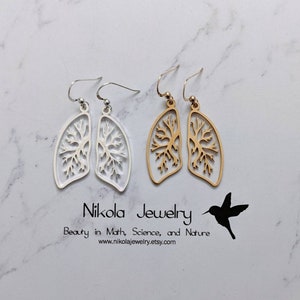 Lung Earrings in Gold or Silver, Cancer survivor, Pulmonary Fibrosis, Cystic Fibrosis, Lung diseases, Biology Jewelry, Pulmonologist Doctor