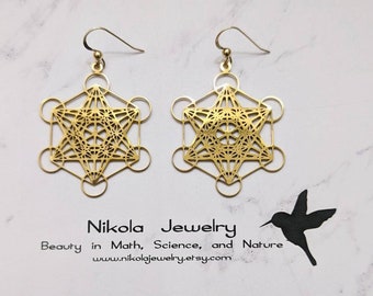 Orecchini Cubo Di Metatron In Acciaio Inossidabile | Geometria Sacra Fiore Della Vita | Gioielli Bohémien Per Donna | Oro O Argento