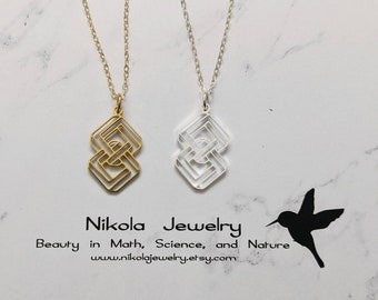 Escher Necklace in Gold or Silver, Infinity Necklace, Escher Jewelry, Geometric Necklace, Math Teacher Gift