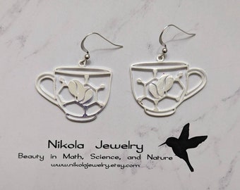 Caffeine Molecule Earrings: Coffee Cup, Biology Jewelry