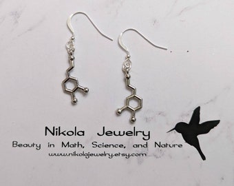 Dopamine Silver Earrings, Dopamine Earrings, Sterling Silver Earrings, Molecule Earrings, Science Jewelry