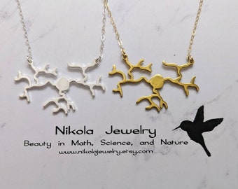 DRG Neuron Dendrite Necklace in Silver or Gold, Dorsal Root Ganglion Pendant, Nerve Necklace, Sterling Silver Science Jewelry, Biology