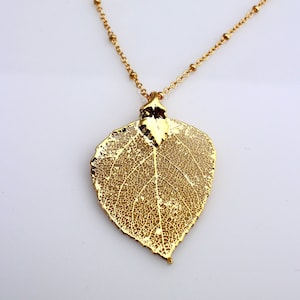 Gold Dipped Aspen Leaf Necklace, Real Aspen Leaf Dipped in 24K Gold Pendant Necklace, Nature Jewelry,Leaf Pendant,Fall wedding, Bridesmaid