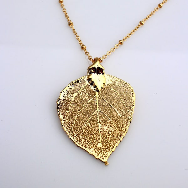 Gold Dipped Aspen Leaf Necklace, Real Aspen Leaf Dipped in 24K Gold Pendant Necklace, Nature Jewelry,Leaf Pendant,Fall wedding, Bridesmaid