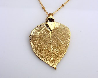 Gold Dipped Aspen Leaf Necklace, Real Aspen Leaf Dipped in 24K Gold Pendant Necklace, Nature Jewelry,Leaf Pendant,Fall wedding, Bridesmaid