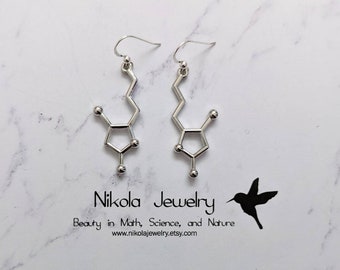 Whiskey Molecule Earrings: Silver Chemistry Jewelry