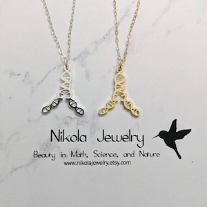 Replicating DNA Necklace in Gold or Silver, DNA Necklace, Biology Necklace, Science Teacher Gift, Double Helix Biology Jewelry