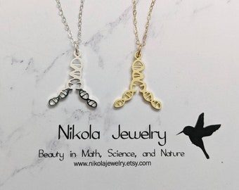 Replicating DNA Necklace in Gold or Silver, DNA Necklace, Biology Necklace, Science Teacher Gift, Double Helix Biology Jewelry