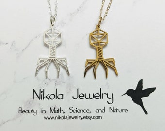 Phage Pendant: Bacteriophage Virus Necklace, Science Jewelry