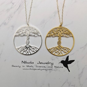 DNA Tree of Life Necklace in Gold or Silver, DNA Necklace, Biology Necklace, Science Teacher Gift, Double Helix Biology Jewelry