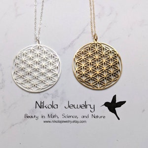 Flower of Life Necklace in Gold or Silver, Mandala Necklace, Gold Flower of Life Pendant, Silver Flower Pendant, Geometric Necklace