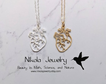 Anatomic Heart Necklace: Gold or Silver Silhouette, Cardiology Gift