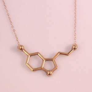 Rose Gold Serotonin Molecule Necklace, Chemistry Necklace, Hormone Serotonin, Biochemistry Molecule Happiness Signal Biology