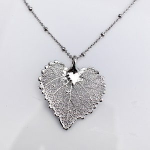 Puede incluir: Un collar de plata con un delicado colgante de hoja. El colgante está hecho de un diseño fino e intrincado que se asemeja a una hoja real.
