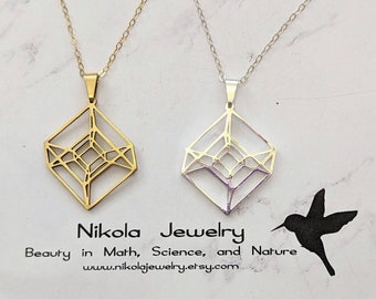 Hypercube Necklace in Gold or Silver, Geometric Necklace, Math Jewelry, Geometric Jewelry, Cube Jewelry, Math Gift