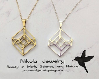 Tesseract Necklace: Geometric Cube Jewelry, Math Gift