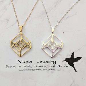 Hypercube Necklace in Gold or Silver, Geometric Necklace, Math Jewelry, Geometric Jewelry, Cube Jewelry, Math Gift