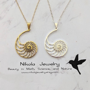 Nautilus Shell Necklace in Gold or Silver, Fossil Necklace, Biology Gift, Geek Jewelry, Nautilus Pendant, Marine Biology Gift