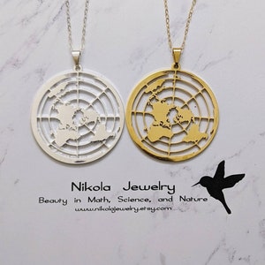 World Necklace in Silver or Gold, Global Pendant, Globe Necklace, Sterling Silver Science Jewelry, Traveler Necklace