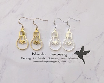 Edison Light Bulb Earrings: Gold or Silver Physics Jewelry