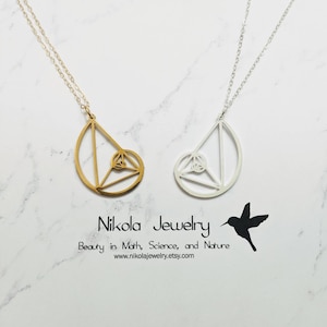 Fibonacci Golden Spiral Silver or Gold Necklace, Math Jewelry, Wearable Mathematics, Irrational Jewelry, Math Necklace, Gold Fibonacci