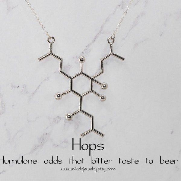 Collier de bière molécule de houblon, Structure chimique du houblon, Bijoux pour amateur de bière, Collier molécule d'humulone, Bijoux biologiques, Porte-clés