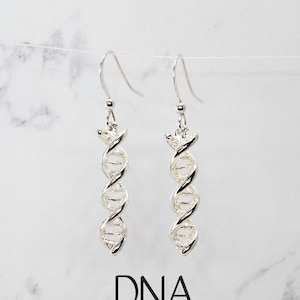 Silver or Gold DNA Earrings, Sterling Silver Science Jewelry, 3D DNA Double Helix, Dangle Earrings, Biology Science Themed Jewelry, Gold DNA image 1