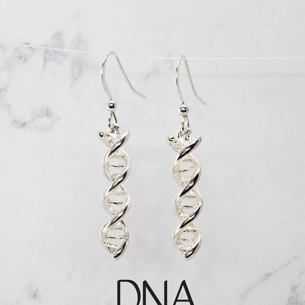 Silber oder Gold DNA Ohrringe, Sterling Silber Wissenschaft Schmuck, 3D DNA Doppelspirale, Baumeln Ohrringe, Biologie Wissenschaft Themen Schmuck, Gold DNA