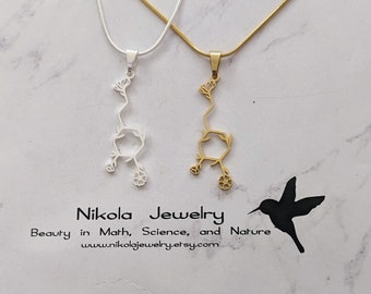 Floral Dopamine Molecule Necklace in Silver or Gold, Chemistry Necklace, Hormone Dopamine, Biochemistry Molecule Love Signal