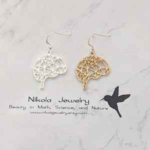 ADHD Brain Earrings in Gold or Silver, Neurology, Geometric Brain Earrings, Psychology, Biology Gift, Psychologist Gift, Organ Earrings