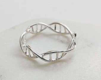 DNA 925 Sterling Silver Ring, Adjustable DNA Ring, Geek Jewelry, Biology Gifts, DNA Jewelry, Solid sterling silver dna ring