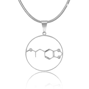 MDMA molecule necklace, molecular structure necklace, science jewelry, chemistry necklace, gold MDMA necklace, silver MDMA necklace
