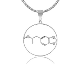 MDMA molecule necklace, molecular structure necklace, science jewelry, chemistry necklace, gold MDMA necklace, silver MDMA necklace