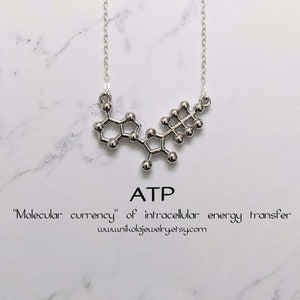 ATP Molecule Necklace, Adenosine triphosphate Necklace, Silver or Gold Chemistry Jewelry, Chemistry Necklace, Geek Gifts, Biology Jewelry