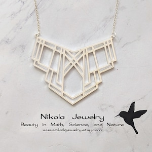 Art Deco Necklace in Gold or Silver, Statement Necklace, 1920s art necklace, Geometric Necklace, San Francisco Love