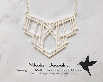 Collar geométrico Art Déco: joyería llamativa en oro o plata