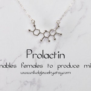 Prolactin Molecule Necklace: Silver/Gold, New Mom Gift