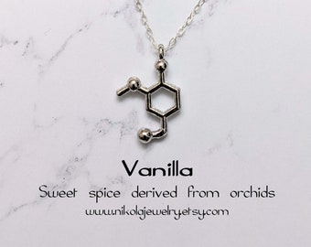 Vanilla Molecule Necklace, Vanilla Silver Necklace, Molecule Jewelry, Vanillin molecule, Science Jewelry, Geek Gifts.