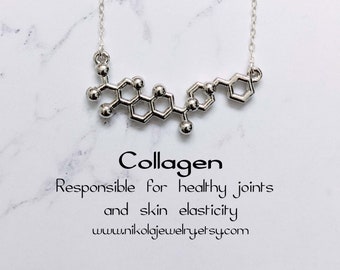 Collagen Molecule Necklace, Collagen Silver Necklace, Molecule Jewelry, Collagen molecule, Science Jewelry, Geek Gifts.