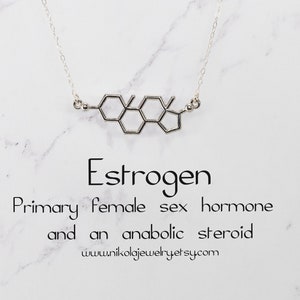 Silver or Gold Estrogen Molecule Necklace, Science Jewelry, Female Hormone, Molecule Jewelry, Biology Gifts, Geek Gifts image 1