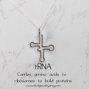 tRNA Silver Biology Necklace, RNA Jewelry, DNA Replication, Silver RNA Necklace, Geek Jewelry, Biology Gifts, Leather Cord, Sterling Silver