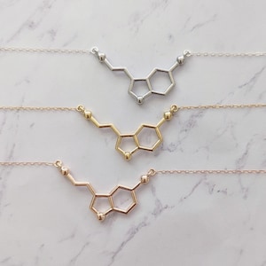 Serotonin Molecule Necklaces, Unique Jewelry for Women, Birthday Gift Science, Unique Chemistry Gifts for Her, Dainty Necklace for Her