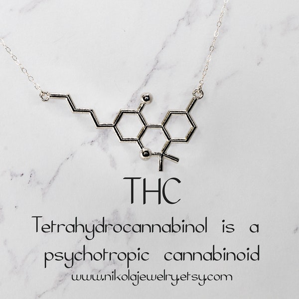 THC Molecule Necklace, Marijuana Necklace, Silver or Gold Chemistry Jewelry, Chemistry Necklace, Geek Gifts, Biology Jewelry