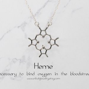 Silver Heme Molecule Necklace, Science Jewelry, Blood Necklace, Hematology Necklace, Hematologist Jewelry, Doctor gifts, Hemoglobin