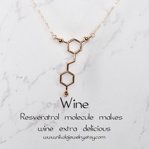 Red Wine Resveratrol Molecule Necklace in Gold or Silver, Chemistry Necklace, Resveratrol, Red Wine, Biology Jewelry, Wine Lovers