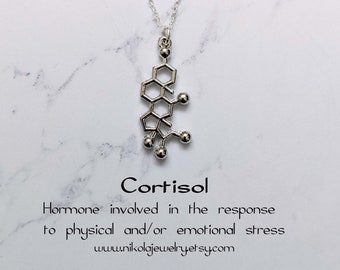 Cortisol Molecule Necklace, Cortisol Silver Necklace, Molecule Jewelry, Cortisol molecule, Science Jewelry, Geek Gifts.