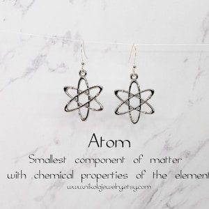 Silver Atom Earrings, Science Earrings, Black Cord Earrings, Atom Gift, Charm Choker, Science Gift, Geek Earrings, Geek Gift, Carbon Atom