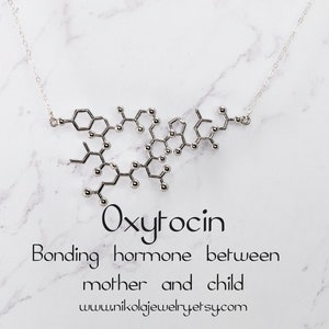 Oxytocin Molecule Silver or Gold Necklace, Chemistry Geek Jewelry, Bonding Molecule, Oxytocin Pendant Bio-Chemistry Love Hormone image 1